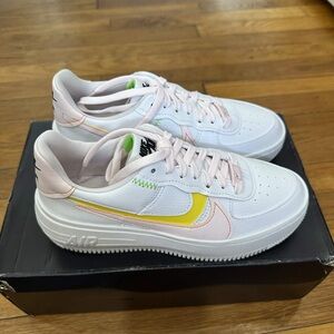 *Slightly Used* Nike Air Force 1 Women White Pink Yellow (FJ0737-100) Size 6.5W